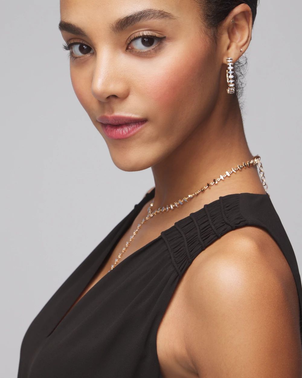 Sleeveless Smocked VNeck Pleated Midi Dress White House Black Market